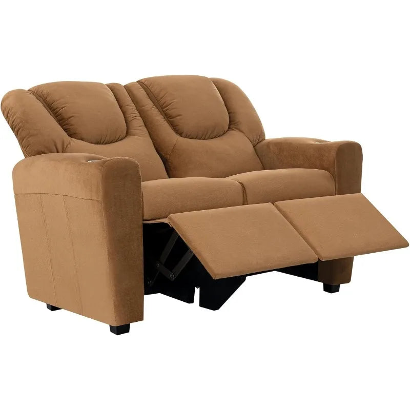 Naomi Home Suri Kids Push Back Loveseat Recliner with Cup Holders, Adjustable Footrest &Headrest,Two-Seat Recliner Sofa for Boys