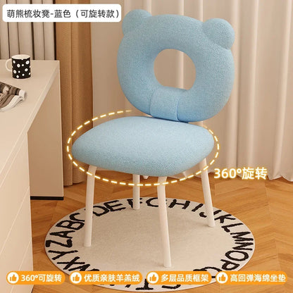 Portable Cute Vanity Chair Elegant Children Mobile Puffs Makeup Stool Metal Design Tabouret Vanity Chair Makeup Room