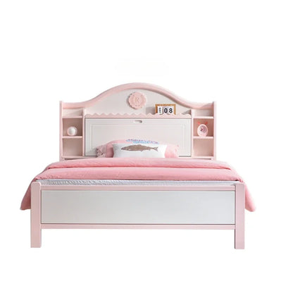 Bonita cama doble moderna para niñas con cajones de almacenamiento, cama alta estilo villa, cama de princesa de madera maciza, muebles de dormitorio matrimonial