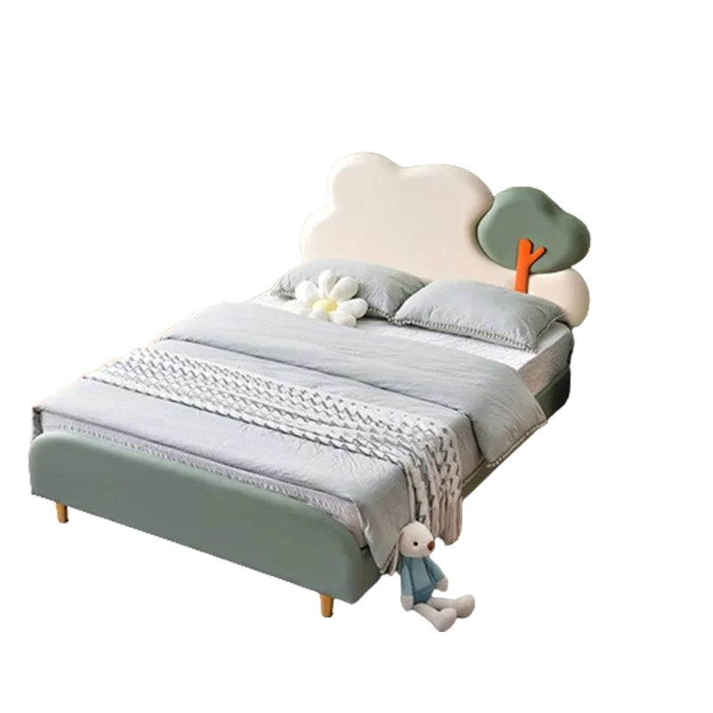 Single Luxury Upholstered Bed Solid Wood Room Childrens Simple Bed Wooden Girls Camas Moderrnas Inteligentes Bedroom Furniture