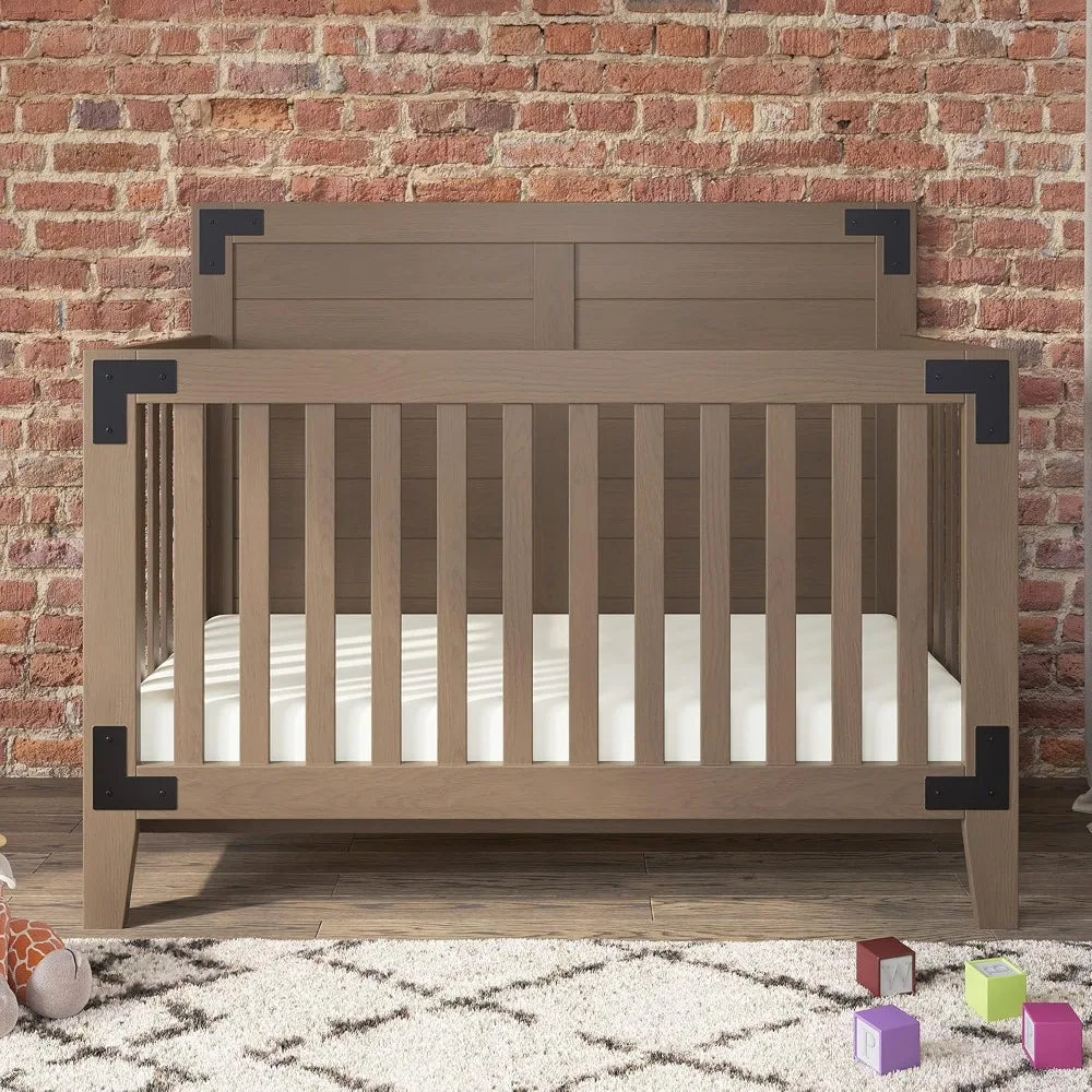 Cuna convertible 4 en 1 Lucas, cuna para bebé que se convierte en cama de día, cama para niños pequeños y cama de tamaño completo, colchón ajustable en 3 posiciones