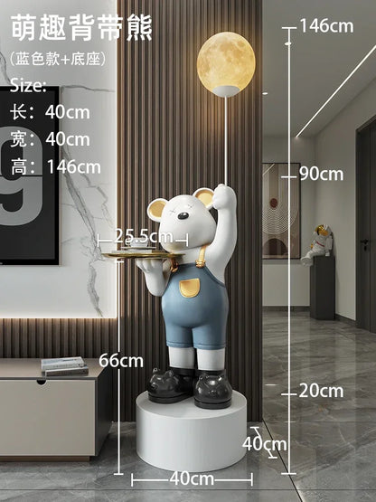 Large Moon Violent Bear Sculpture Ornaments, Bedroom TV Cabinet and Children's Room Creative Decorations, Home Luminous Gifts