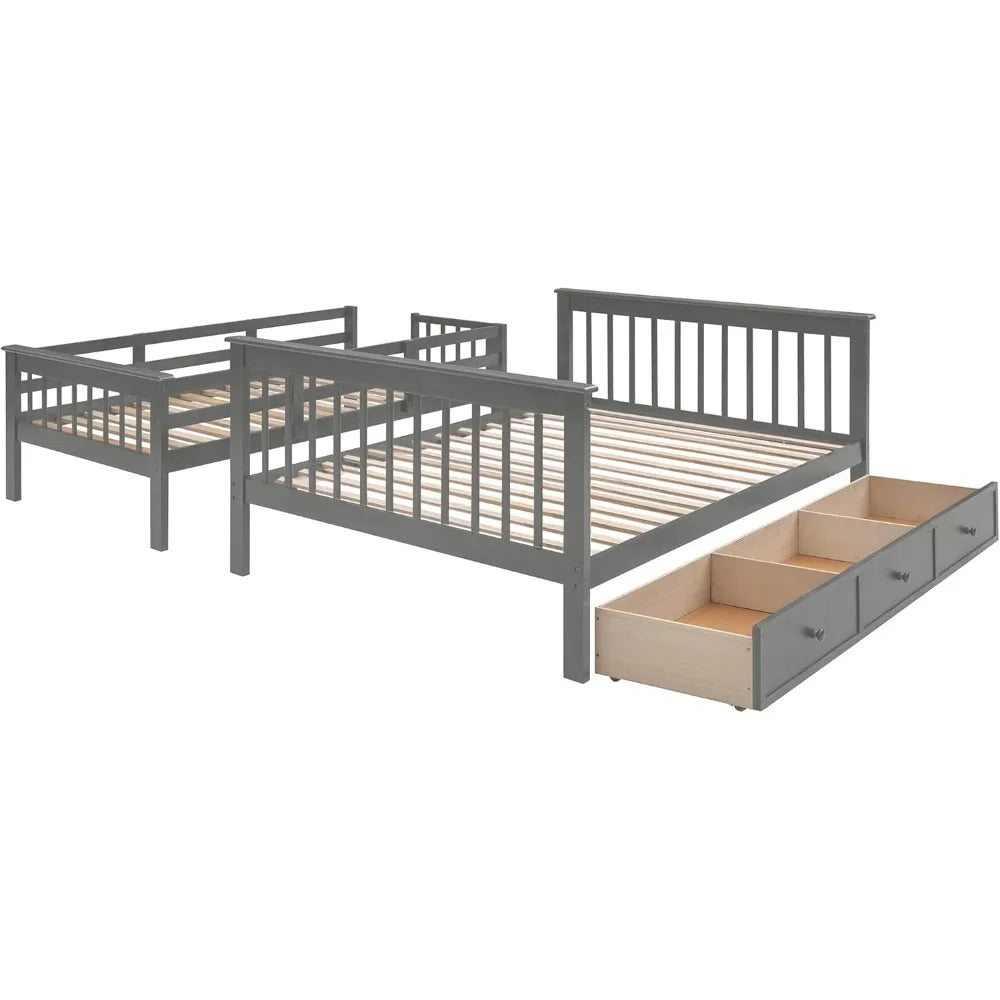 Litera doble sobre cama matrimonial con escaleras y cajones de almacenamiento, estructura de litera con escalera de madera noble para niños, adolescentes y adultos, dormitorio, dormitorio