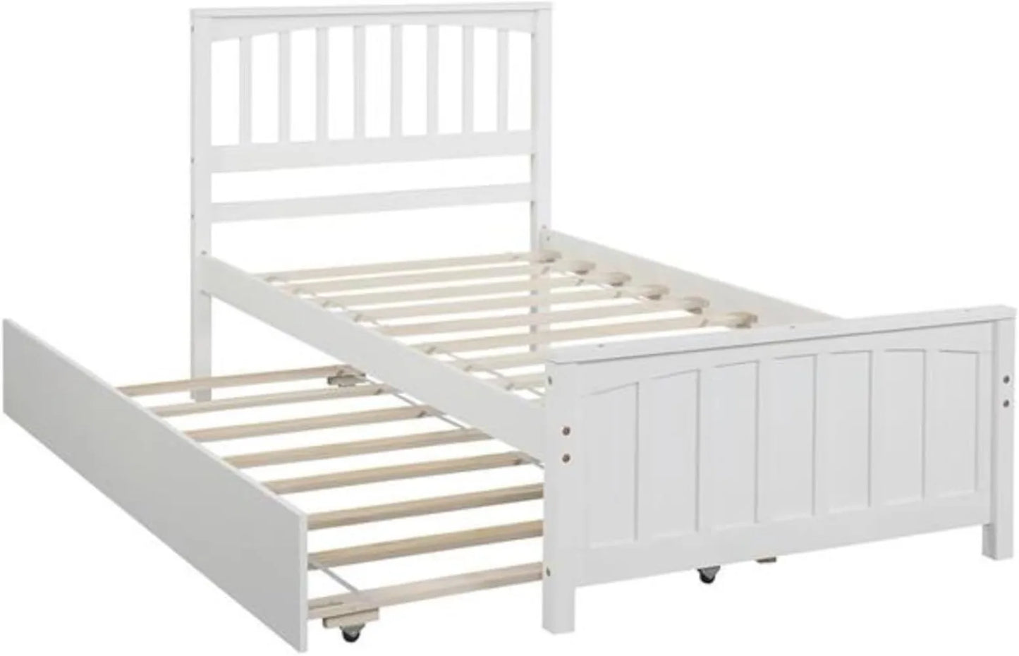 Platform , Double , Children's Bed, Wooden Frame with Trundle Bed, Suitable for Children, Teenagers and Adults