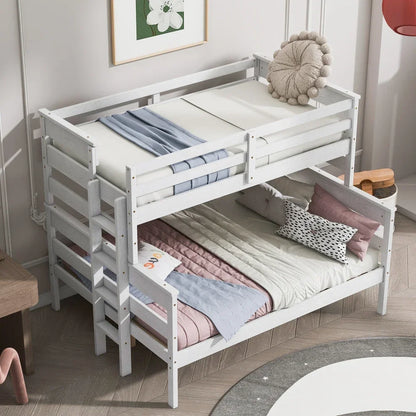 Lit superposé en bois Twin XLOver Queen avec échelle, lits superposés pour enfants, lit pour enfants, meubles pour bébé, lits pour enfants pour filles, meubles blancs