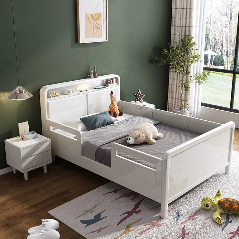 Bonita cama blanca para niños, lujosa y moderna cama nórdica para niños, cabecero, cómoda cama, juego de dormitorio