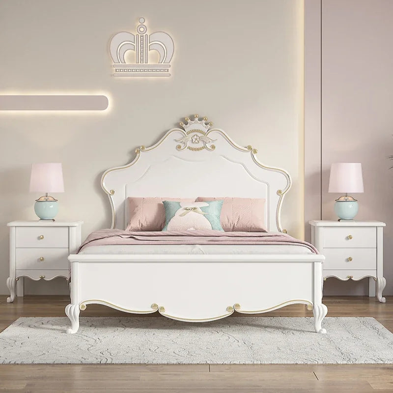 Cama doble de lujo de madera de princesa para niños, moderna cama individual blanca tipo loft, juego de dormitorio para niñas y niños