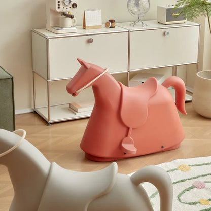 Caballo balancín escandinavo para niños, taburete de juguete creativo de red roja, silla de poni de dibujos animados, silla mecedora de modelado de animales para jardín de infantes