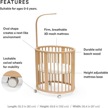 Ensemble mini Sleepi, naturel - Comprend un berceau/lit, un matelas et une tringle à rideaux - Convient aux enfants de 0 à 5 ans - Réglable