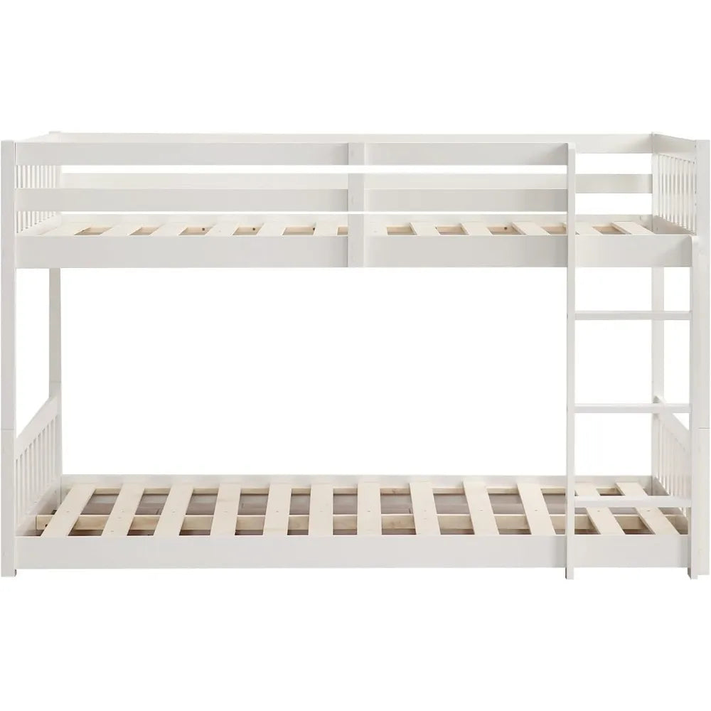 Loft Bed, Solid Wood Low Twin Over Twin Bunk Bed for Kids/Toddlers/Junior, Bunk Bed Frame with Guardrails & Ladder for Kid