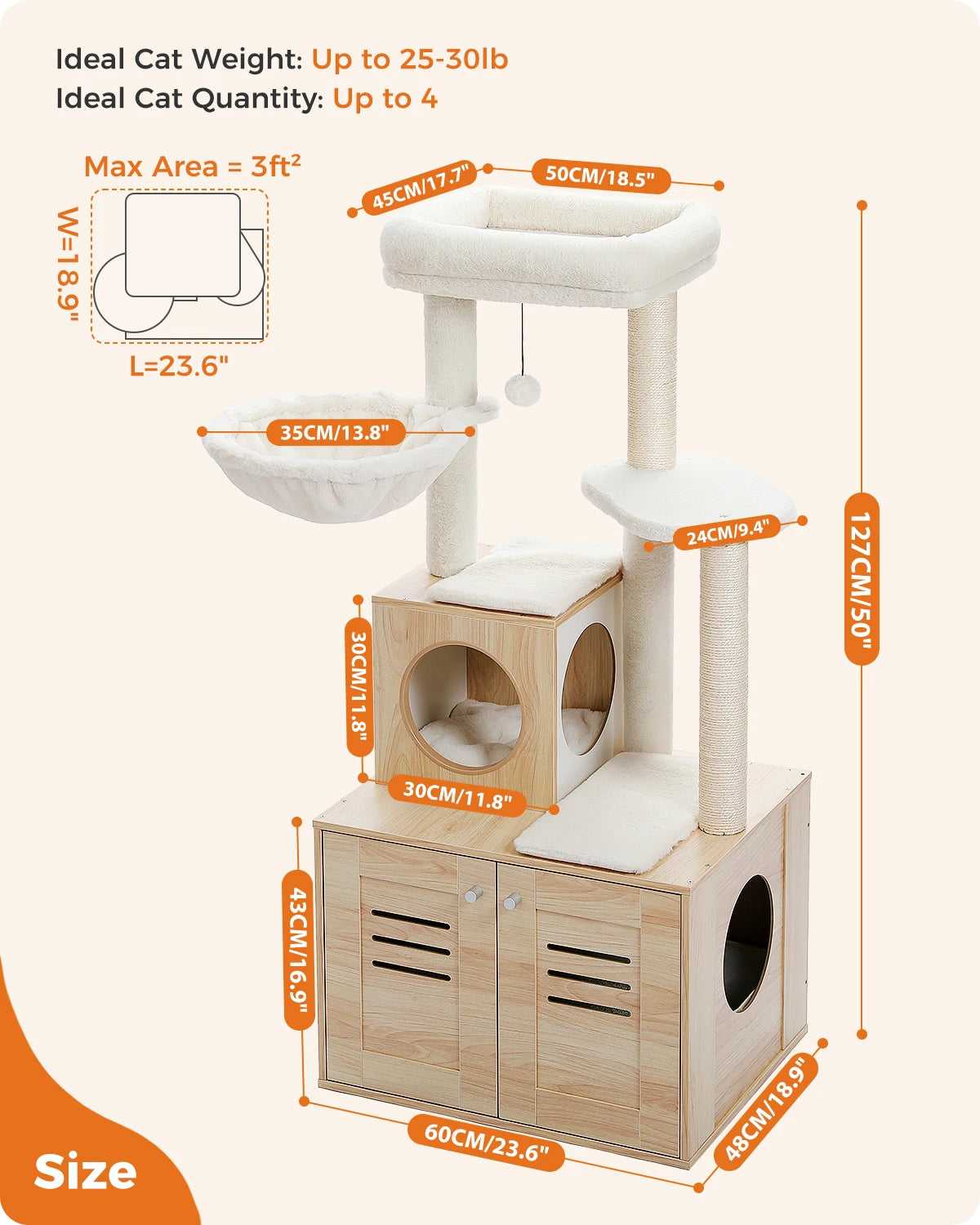 Tour à chat à plusieurs niveaux avec bac à litière pliable pour chat Arbre à chat en bois avec griffoir pour chat Lit pour chaton Accessoires pour chat Jouets pour chat