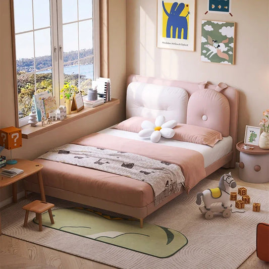 Bonita cama moderna para niñas, única, de princesa, bonita cama alta de madera maciza, muebles de dormitorio matrimonial de lujo para niños