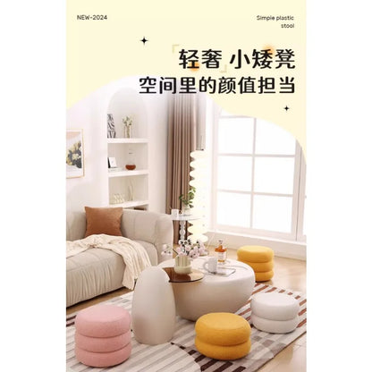 Living Room Household Small Round Stool Net Red Children Sofa Stool Lambskin Simple Sitting Stool Shoe Changing Chair Furniture