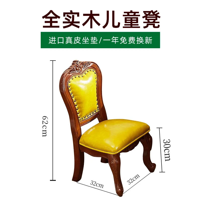 Solid Wood Small Chair Low Stool Children Backrest Leather Living Room Sofa Coffee Table Stool Dressing Household Home Furniture