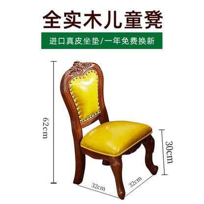 Solid Wood Small Chair Low Stool Children Backrest Leather Living Room Sofa Coffee Table Stool Dressing Household Home Furniture