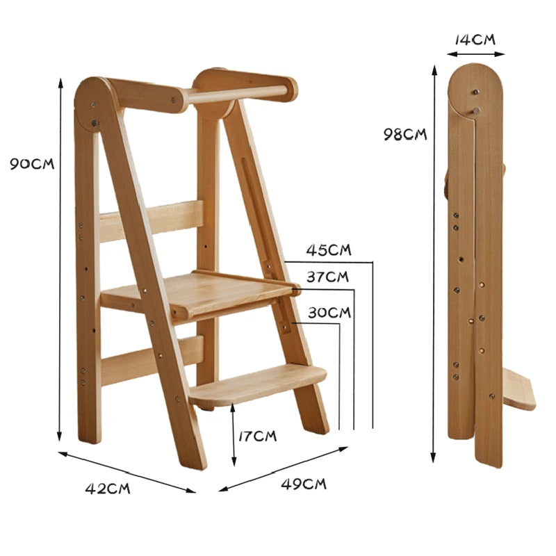 Portable Children's Folding Chairs Multifunction Height Adjustable Step Stools Solid Wood Children's Foldable Footrest Armchairs