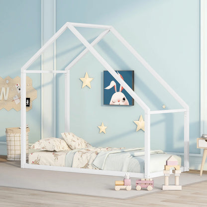 Lit cabane en métal pour enfants, taille double, blanc