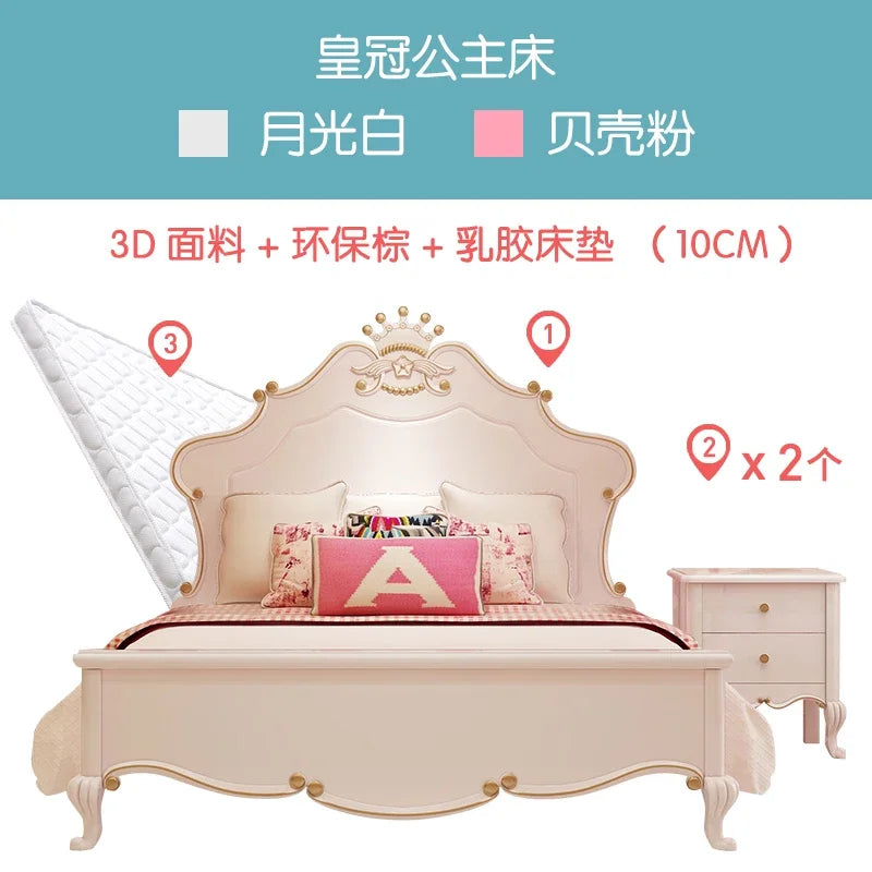 Princess Wood Luxury Double Bed Kids Modern Loft White Single Bed Children Girls Camas De Dormitorio Bedroom Set Furniture