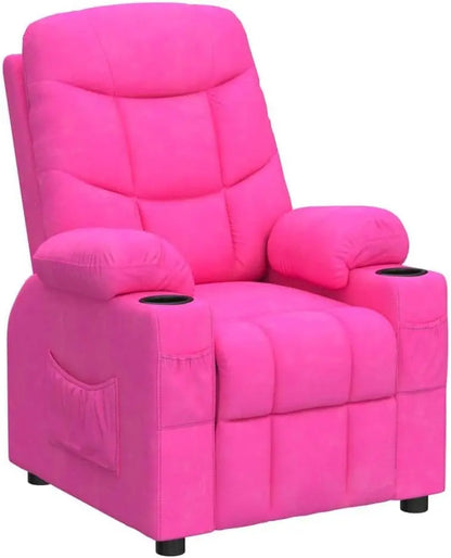 Kids Velvet Recliner Chair with Cup Holder, Footrest & Side Pockets for Children Boys Girls Baby Bedroom, Adjustable, Er