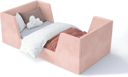 Lit pour tout-petit, cadre de lit au sol pour tout-petit avec barrières de sécurité, lit pour enfants de 2 à 6 ans, petit lit pour enfants filles et garçons, standard