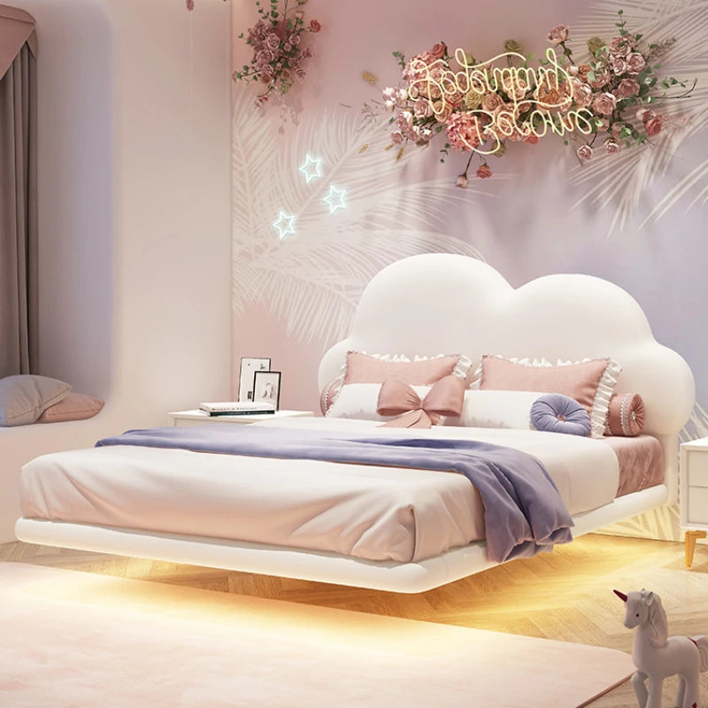 Cama doble bonita de princesa para niños, cama de lujo blanca y clara para niñas, cómoda para niños, juego de dormitorio