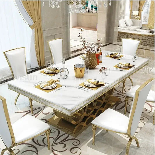 Modern Dining Table Cafe Table Furniture Kitchen 4 Chairs Steel Base Apartment Golden Set Muebles Para El Hogar Mainland China