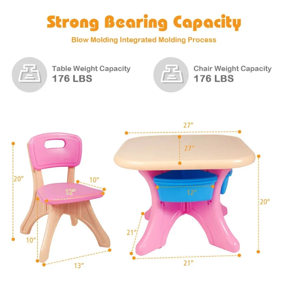 Plastic Children Kids Table & Chair Set 3 PC Play Furniture