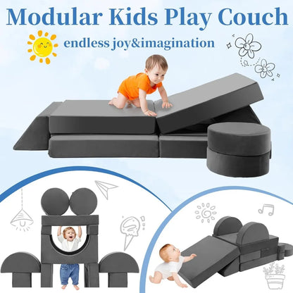 Toddler Couch Kids Sofa Modular - 18pcs Children Couches Building Fort, Convertible Foam Playing Cushion Creative Playroom