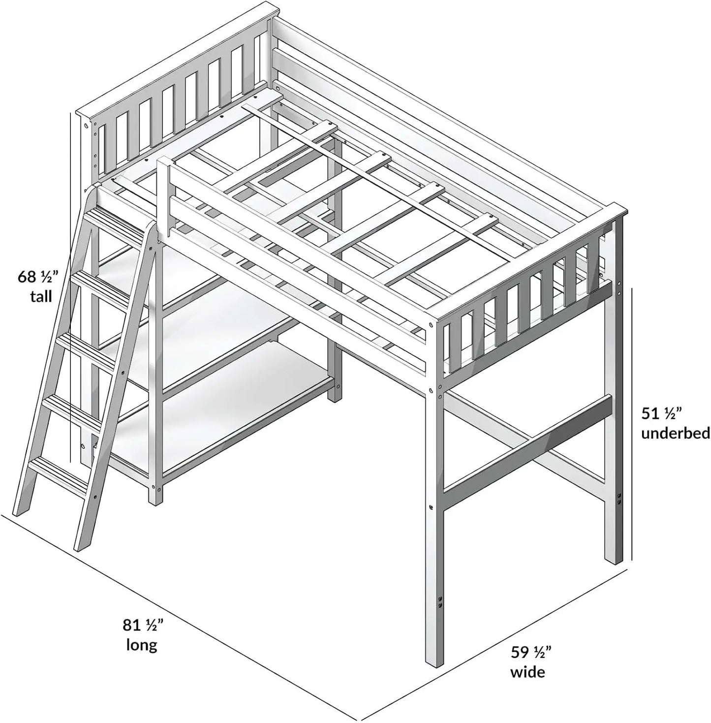 Lit mezzanine, cadre de lit simple pour enfants avec bibliothèque, argile