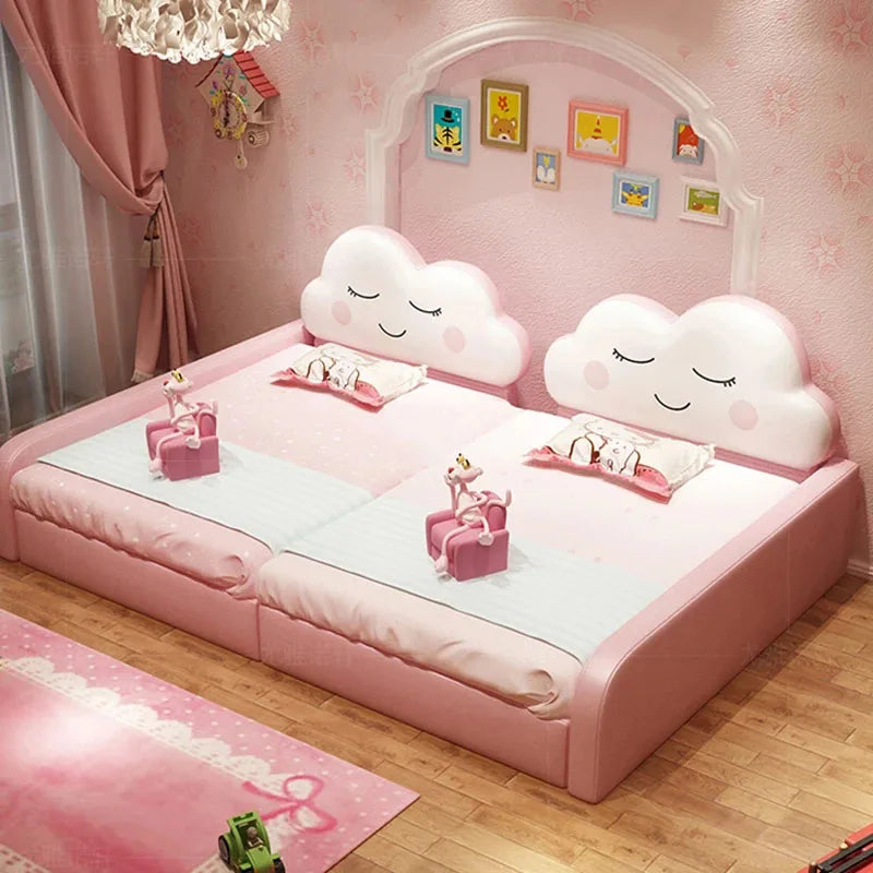 Cama infantil princesa color crema minimalista moderna doble individual madre cómoda cama francesa niño niña niño muebles de salón