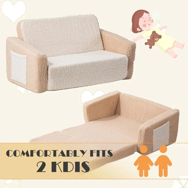 Sofá cama plegable 2 en 1 extra ancho para niños pequeños, sofá cama Sherpa para sala de juegos, convertible para niños