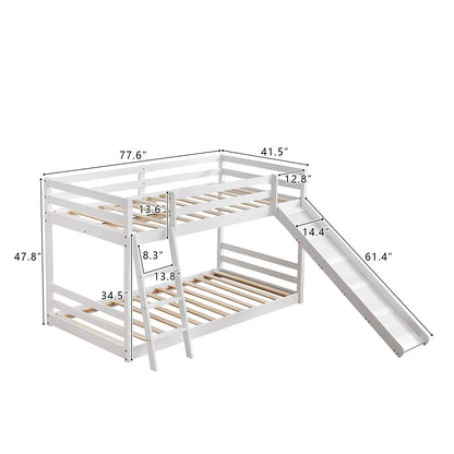 Lit superposé bas en bois pour deux personnes, cadre avec garde-corps complets et échelle intégrée, lits superposés jumeaux pour enfants garçons filles