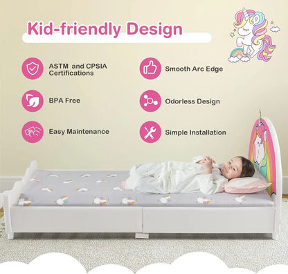 Marcos de cama dobles para niños, plataforma de cama doble tapizada en madera con soporte de listones, cabecero y pie de cama acolchados, no necesita somier