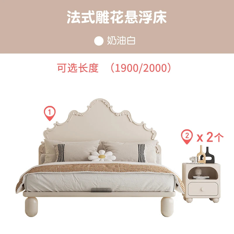 Lit de luxe pour enfants de princesse, lit mezzanine blanc de style français, ensemble de meubles de chambre à coucher Queen Villa Camas De Dormitorio moderne