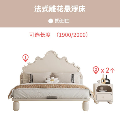 Cama infantil de lujo estilo francés estilo princesa, cama alta blanca, moderna villa, camas de dormitorio, juego de muebles para dormitorio tamaño queen