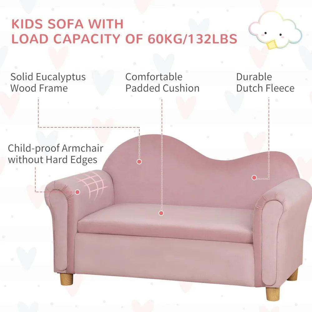 Canapé ergonomique en mousse Qaba pour enfants avec coffre de rangement intérieur pour jouets, canapé en velours pour enfants avec accoudoirs souples, mobilier de salon pour enfants