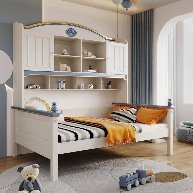 Lit en bois massif pour enfants avec étagères Chambre pour enfants de 5 à 8 ans Armoire à trois tiroirs Lit multifonctionnel stable pour enfant