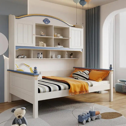 Cama de madera maciza para niños con estantes Dormitorio para niños de 5 a 8 años Armario de tres cajones Cama multifuncional estable para niños