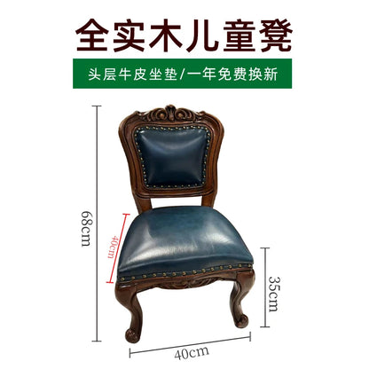 Solid Wood Small Chair Low Stool Children Backrest Leather Living Room Sofa Coffee Table Stool Dressing Household Home Furniture