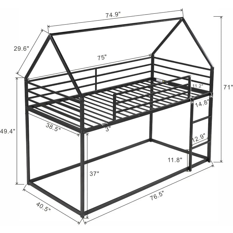 Litera moderna con dos camas individuales y estructura de metal con escalera para niños y niñas