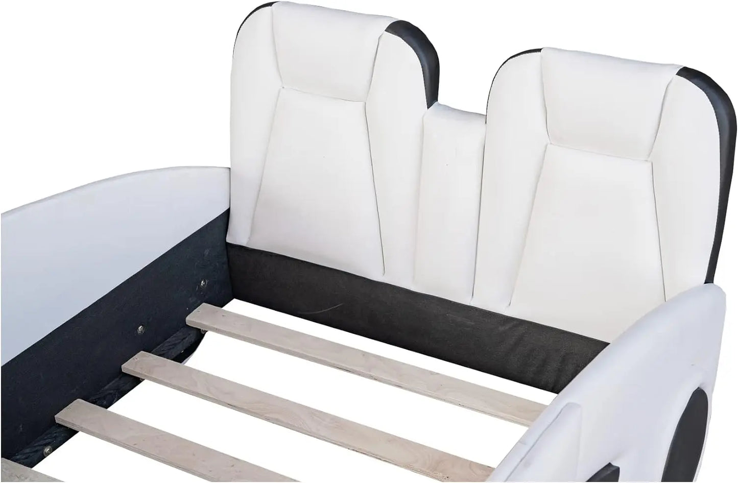 Cama de coche de carreras de tamaño doble para niños, marco de cama de coche genial con ruedas para niños, cama doble para niños con forma de coche de carreras y barandilla para