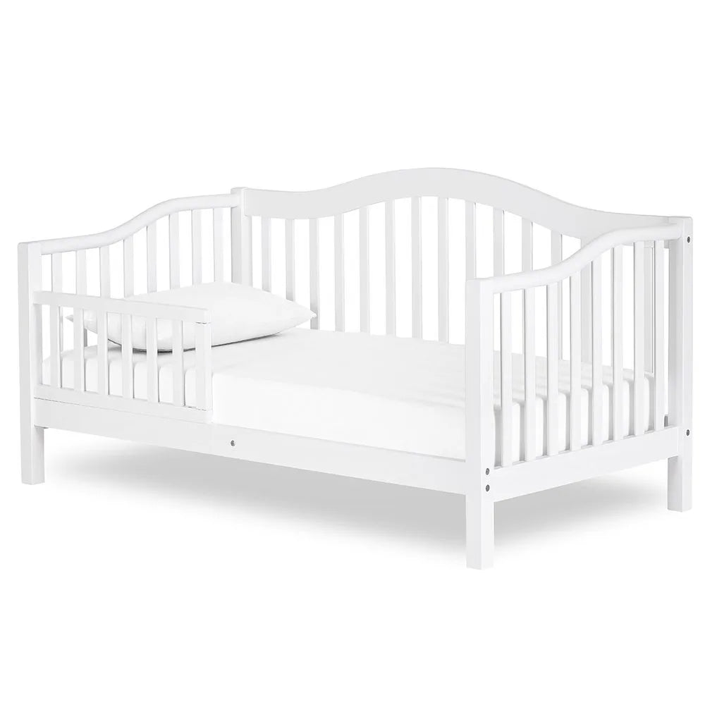 Cama de día para niños pequeños en color blanco, se utilizan pinturas a base de agua seguras para niños, diseño bajo al piso, 54 x 30 x 29 pulgadas (paquete de 1) Cama