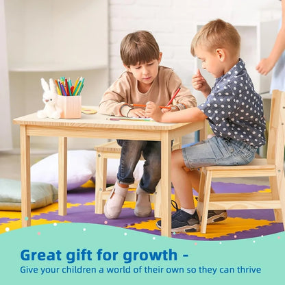 Ensemble table et chaises pour enfants en bois massif, stable et robuste, ensemble table et 2 chaises pour tout-petits pour les arts, l'artisanat, la lecture, l'école maternelle