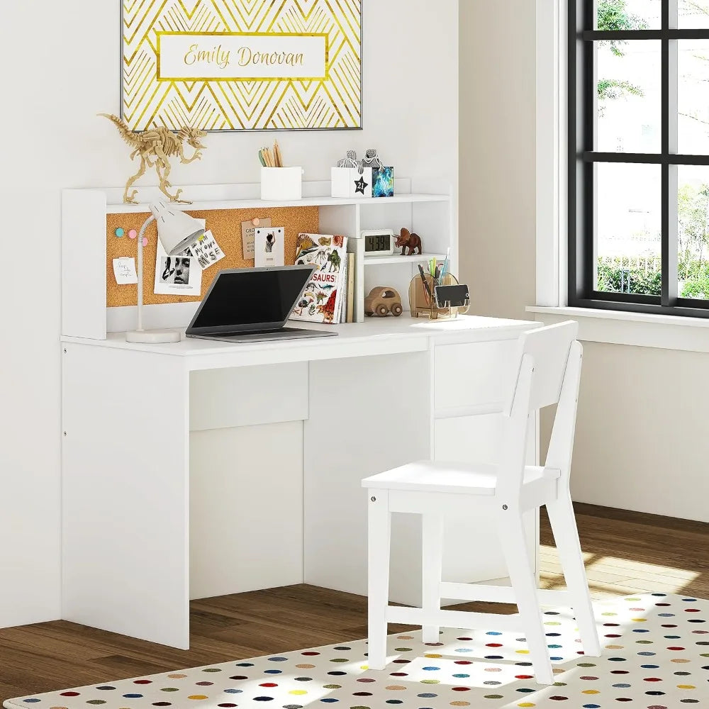 Bureau d'étude pour enfants UTEX avec chaise, ensembles de bureau et de chaise pour enfants avec clapier et armoire de rangement, table d'étude en bois pour enfants