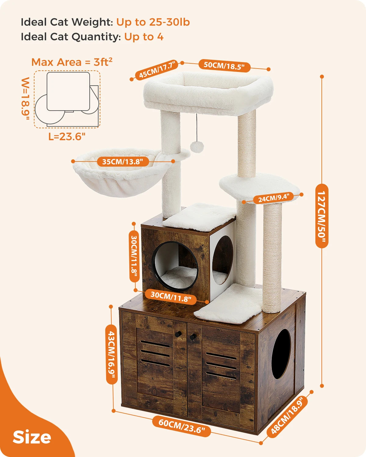 Tour à chat à plusieurs niveaux avec bac à litière pliable pour chat Arbre à chat en bois avec griffoir pour chat Lit pour chaton Accessoires pour chat Jouets pour chat