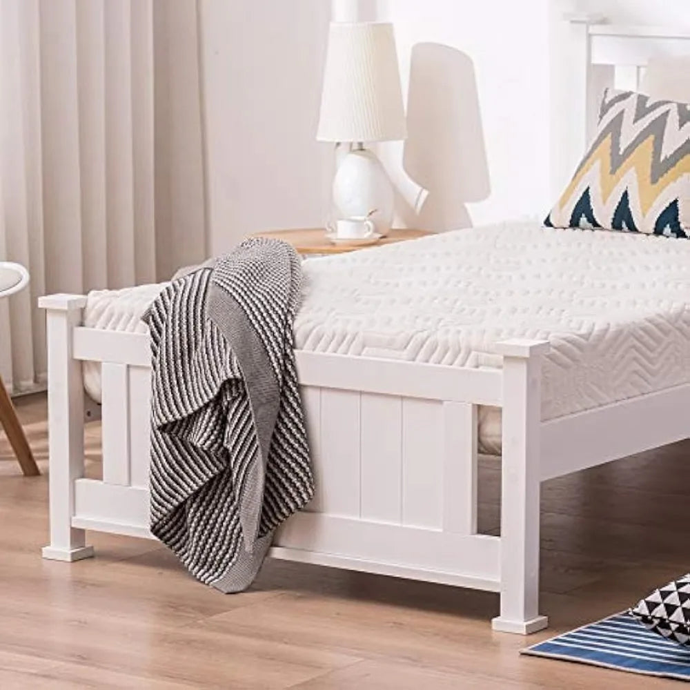 Ensemble de cadres de lit jumeaux pour enfants, cadre blanc avec tête de lit, lit simple en bois moderne pour adultes, meubles de chambre à coucher