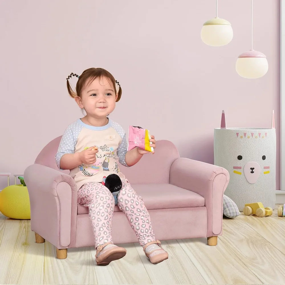 Sofá infantil de espuma ergonómica Qaba con baúl interior para guardar juguetes, sofá infantil de terciopelo con brazos suaves, muebles de salón para niños