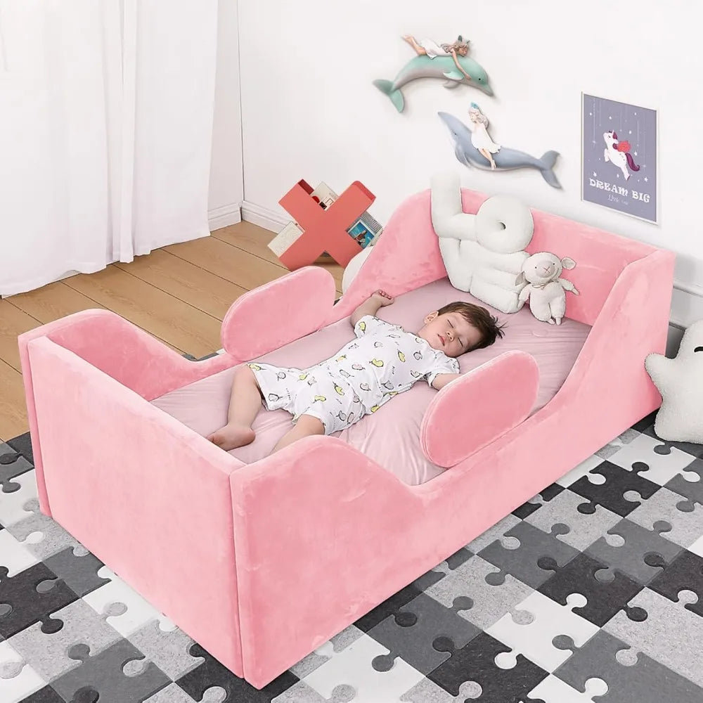 Lit pour tout-petits, lit pour enfants avec large bande de sécurité supplémentaire, lit pour tout-petits de taille standard, lits pour tout-petits en tissu certifié