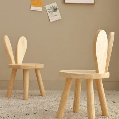 Rabbit Ears Small Chair Children Cartoon Solid Wood Stool Household Shoeshine Stool Children Backrest Household Furniture