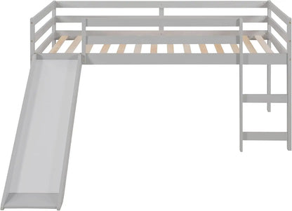 Lit mezzanine avec toboggan et échelle pour enfants, lit mezzanine, lit simple en bois pour enfants avec toboggan, design multifonctionnel, lit à profil bas en bois